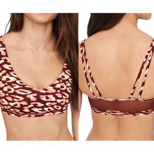 Aerie Offline Leopard Print Mesh Back Plunge Sports Bra Red Pink XS NEW
